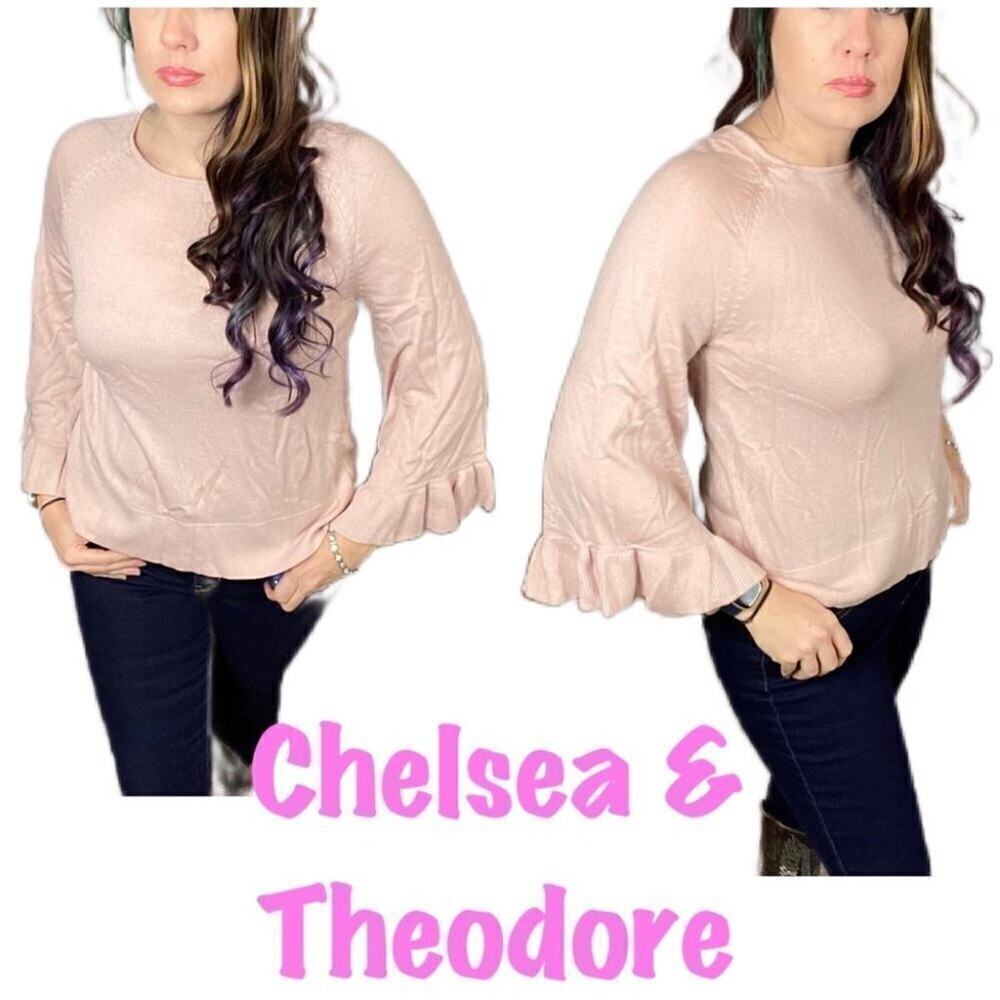 Chelsea & Theodore Baby pink pullover ruffle long sleeve knit sweater sz M